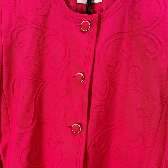 Vintage 90s Kasper Pink Blazer Boxy Woven Embroidered Glam Suit Jacket Size 16 - Picture 2 of 11